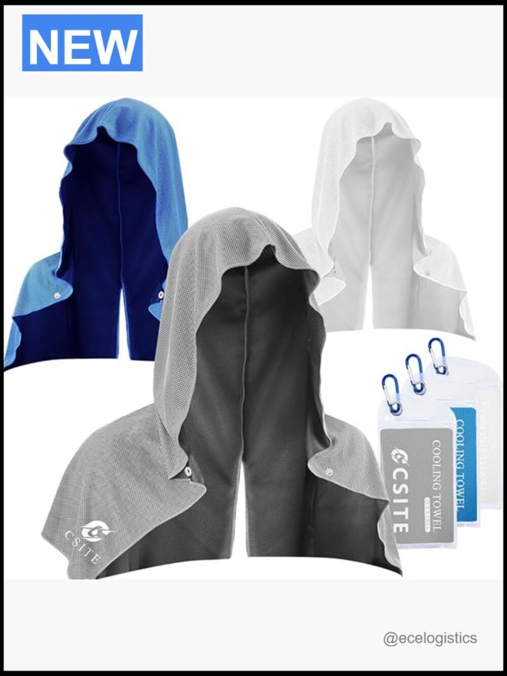 3 Pack Cooling Hoodie Towels UPF 50 Sun Protection Instant Cooling Breathable